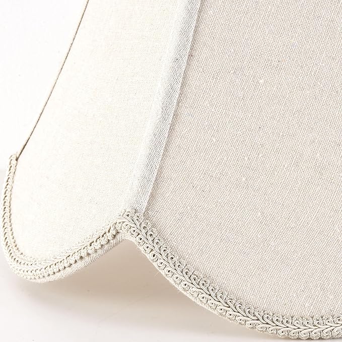 GO&SO Set of 2 Beige Gray Burlap Fabric Scalloped Lamp Shade, Floor Lamp Cover - Image 3