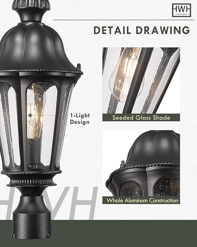 HWH Outdoor Post Lights Lamp Post Light Fixture, Exterior Column Pillar Lights - Image 2