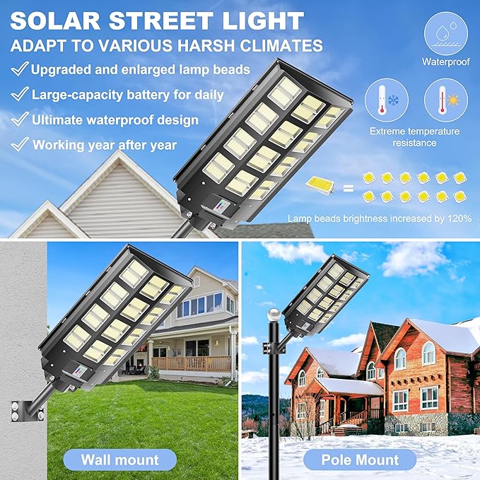loyoele 9000W Solar Street Lights Outdoor 240000 Lumens Solar Flood Light - Image 2