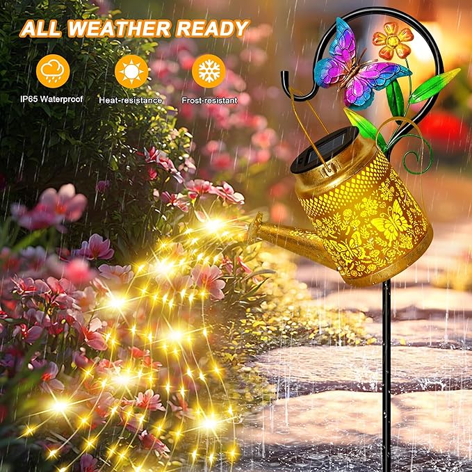 Christmas Gifts Butterfly Solar Watering Can Lights, Outdoor Waterproof Garden - Image 5