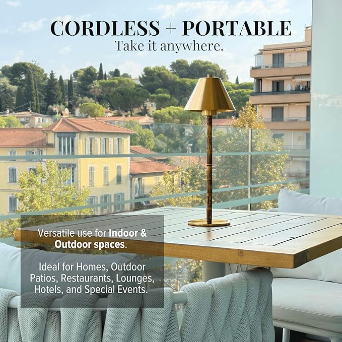 Bamboo Cordless LED Table Lamp – Rechargeable 24-Hour Battery, Dimmable Warm - Image 4