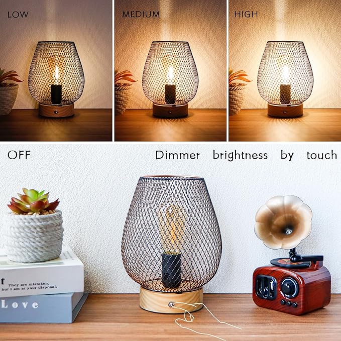JHY DESIGN Dimmable Touch Bedside Table Lamp Metal Rechargeable Battery Powered - Image 2