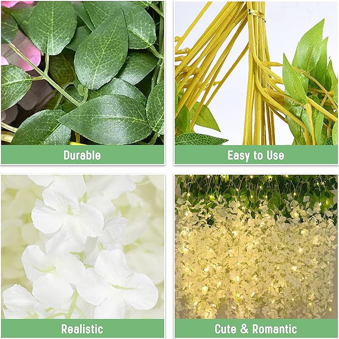 BLEUM CADE 24Pcs White Fake Wisteria Hanging Flowers - Image 3