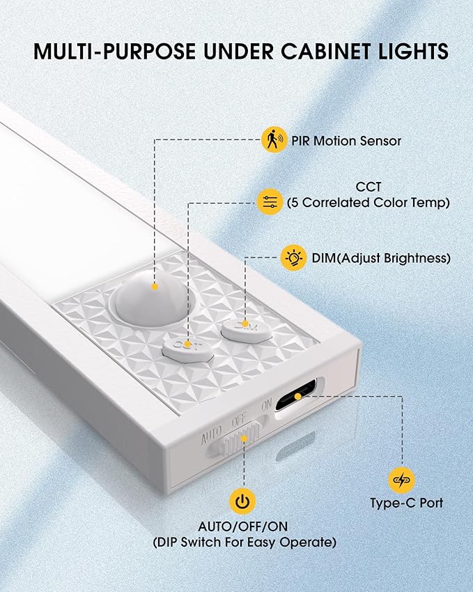 8 Inch Under Cabinet Lighting, Motion Sensor LED Lights of Battery Operated - Image 2