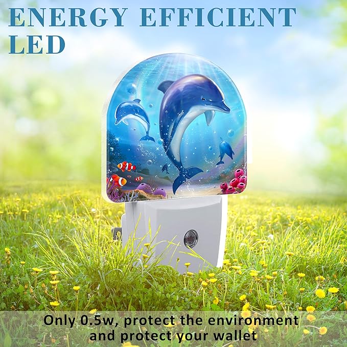 Night Light for Kids Girls Boys, Cute Dolphins in Tropical Sea LED Night Light - Image 6