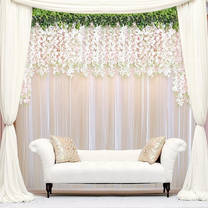 BLEUM CADE 20Pcs White & Pink Fake Wisteria Hanging Flowers, 3.6Ft/Pcs - Image 8