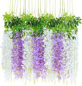 BLEUM CADE 20Pcs White & Purple Fake Wisteria Hanging Flowers, 3.6Ft/Pcs by BLEUMCADE