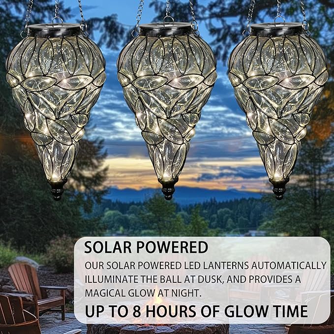 Solar Hanging Lantern Outdoor Garden Lights, Tear-Shaped Glass and Metal - Image 7