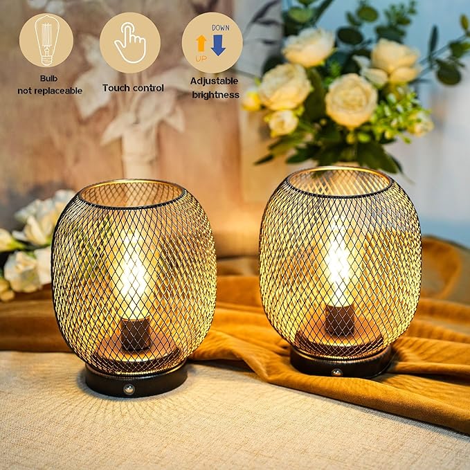 JHY DESIGN Dimmable Touch Lamp Set of 2 Bedside Table Lamp Rechargeable Battery - Image 2