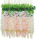 BLEUM CADE 20Pcs White & Pink Fake Wisteria Hanging Flowers, 3.6Ft/Pcs by BLEUMCADE