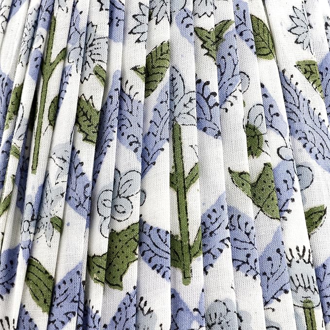 Ridhi Pleated Block Print Lamp Shade Light Steel Blue Floral Medium 4" Top x 6" - Image 3